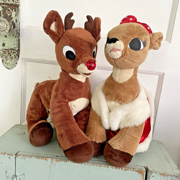 Build A Bear RUDOLPH & CLARICE REINDEER Plush Light Up Nose Works 15" - Picture 1 of 10
